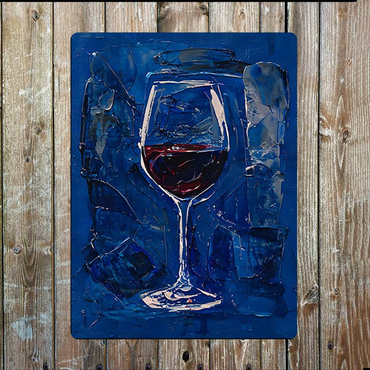Painting style Red Wine Glass Metal Sign Plaque