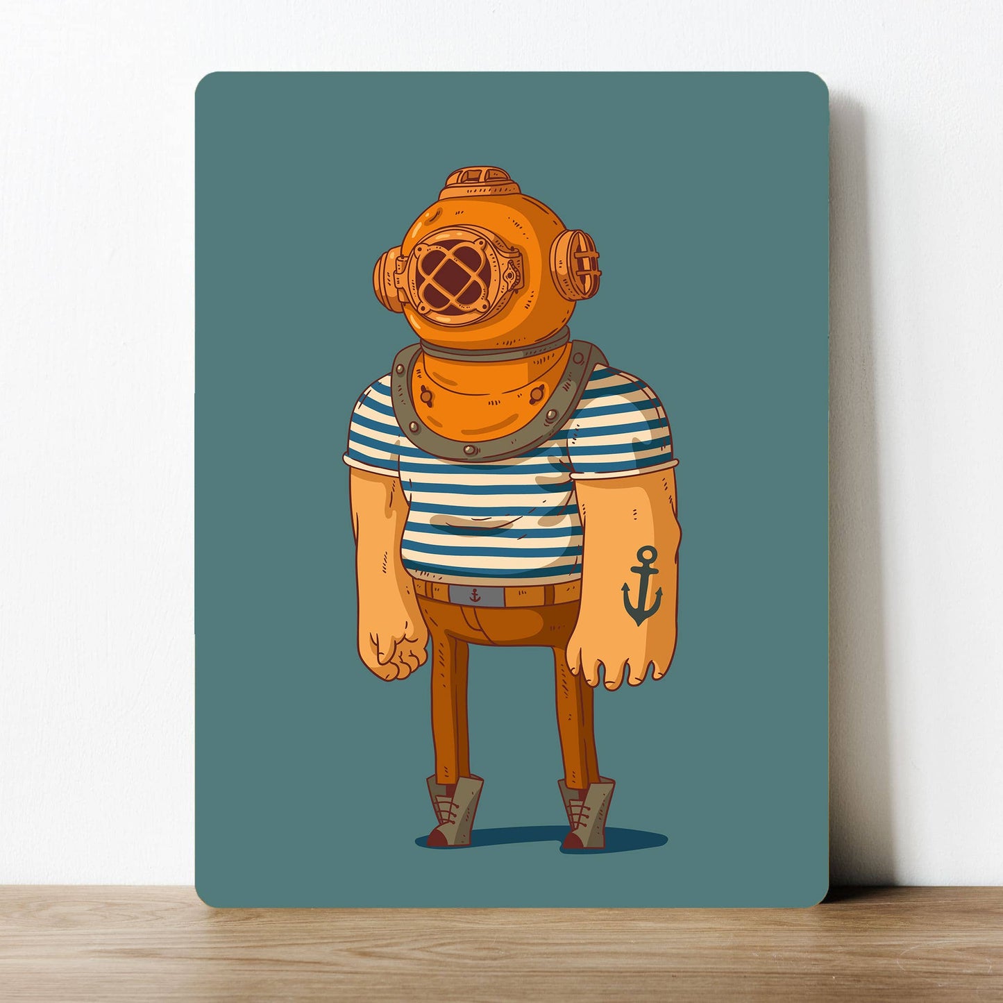 Fisherman Helmet Cartoon | Metal Sign Plaque