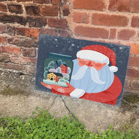 Santa Snow globe Christmas Metal Vintage Wall Sign