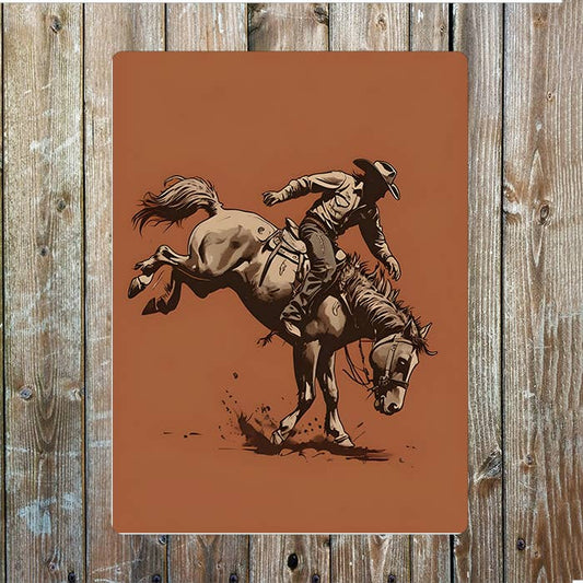 Vintage Bucking Horse Cowboy Western Art | Metal Sign Plaque