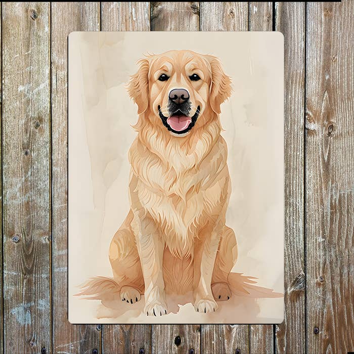 Golden Retriever Watercolor Illustration | Metal Sign Plaque