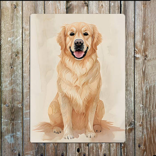 Golden Retriever Watercolor Illustration | Metal Sign Plaque