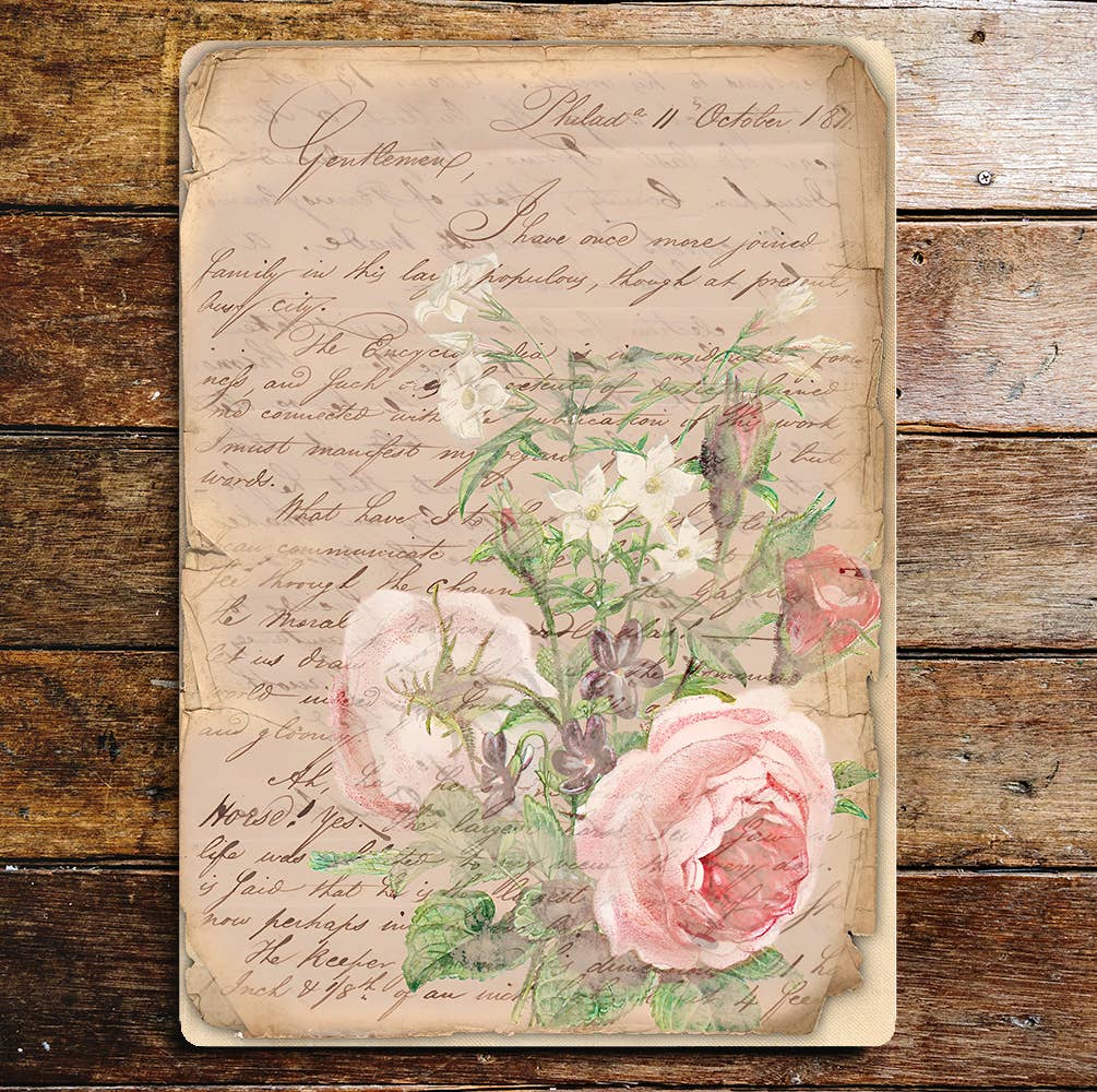 Shabby Chic Letter Pink Roses Metal Sign Plaque
