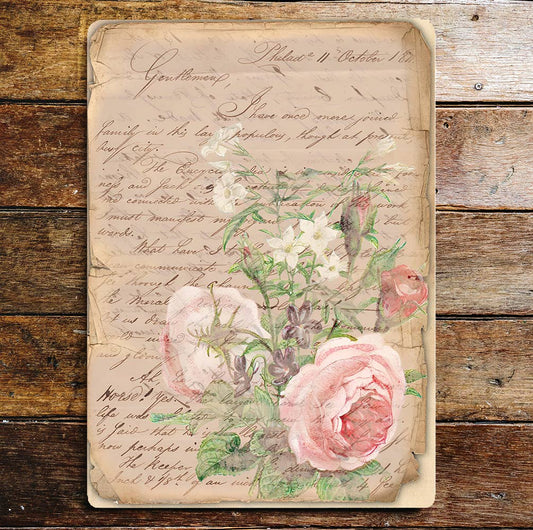 Shabby Chic Letter Pink Roses Metal Sign Plaque