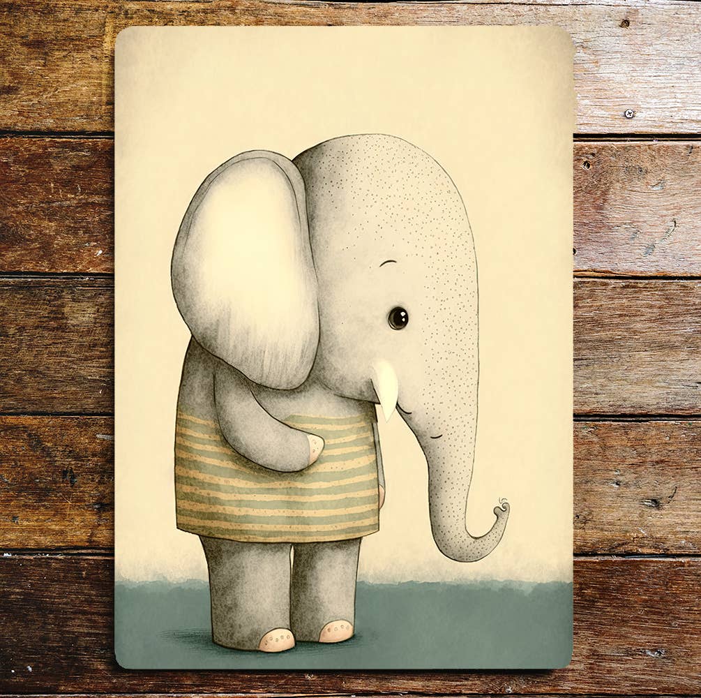 Cute Minimalistic Elephant Illustration | Metal Sign Plaque
