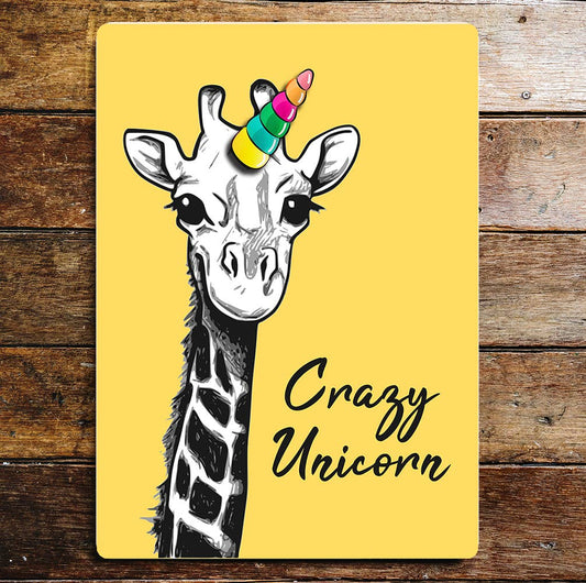 Giraffe With Rainbow Horn Crazy Unicorn | Metal Sign Plaque