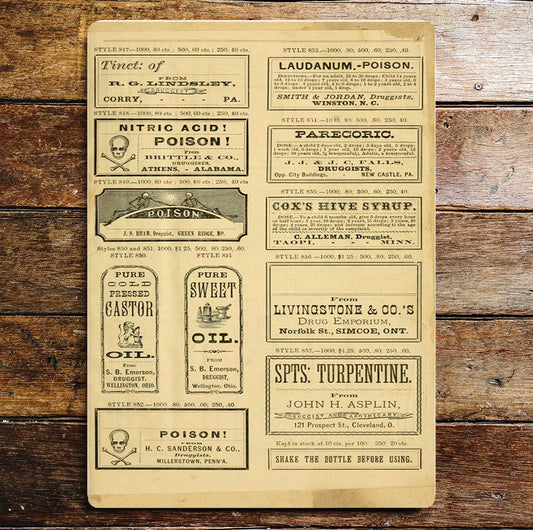 Vintage Doctor's Poison Label Sheet | Metal Sign Plaque
