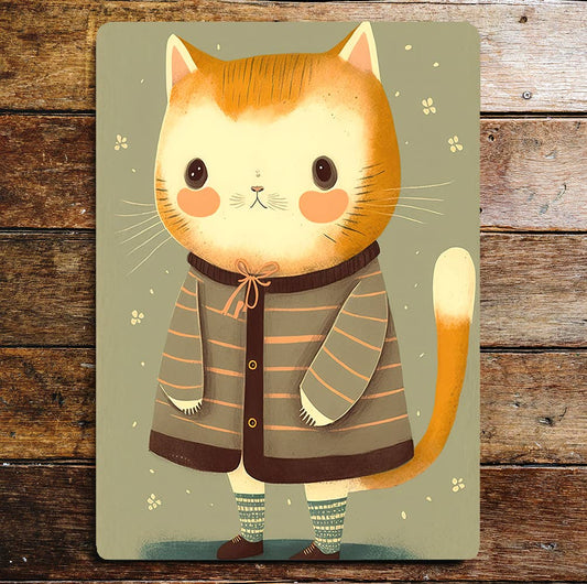 Cute Cat Portrait Socks Shoes Cardigan | Metal Sign Plaque