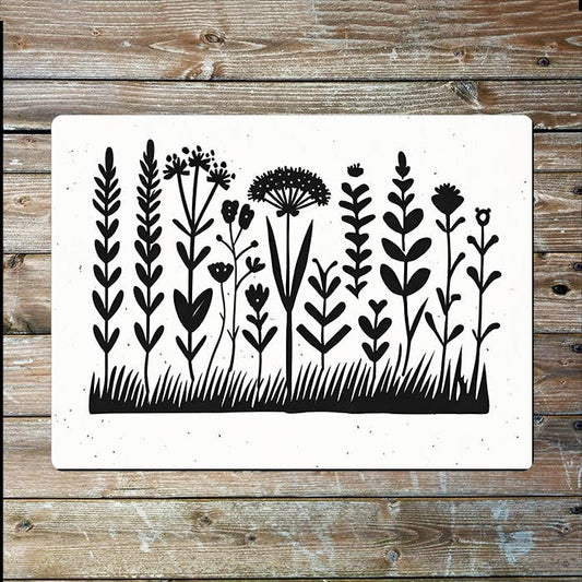 Botanical Plants Flowers Linocut Style | Metal Sign Plaque