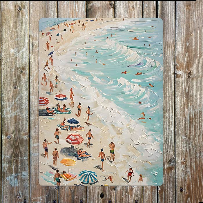 Full People Beach Scene Sea | Metal Sign Plaque