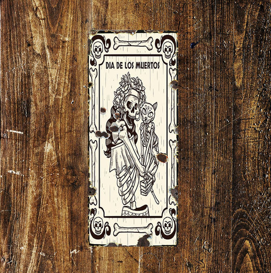 Day Of Dead Lady Skeleton Eternal Cat Art | Metal Sign