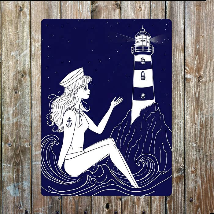 sailor women lighthouse sea Nautical Metal Sign Plaque