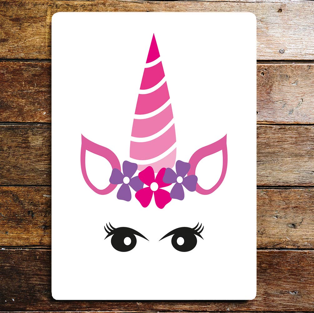 Unicorn Horn Eyes Ears Flowers  | Metal Sign Plaque