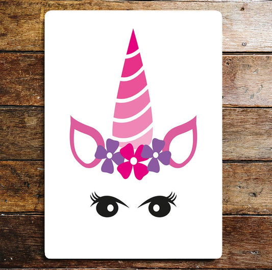 Unicorn Horn Eyes Ears Flowers  | Metal Sign Plaque