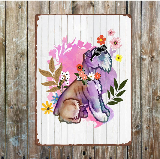 Floral cool dog pet art | Metal Wall Sign
