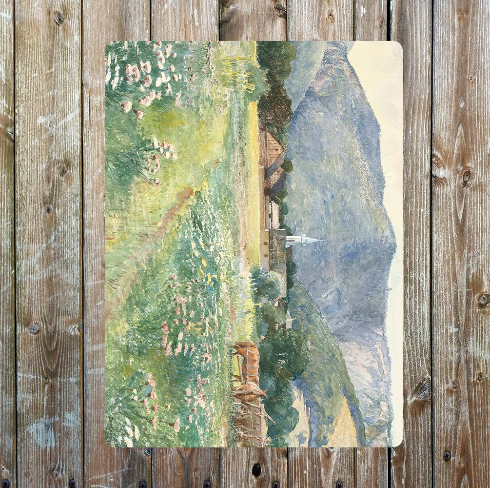 Cow Painting Landscape Field | Metal Wall Sign Plaque