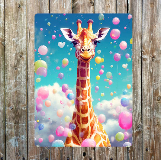 Giraffe Bubble balloons Sky Pop Decor | Metal Sign Plaque