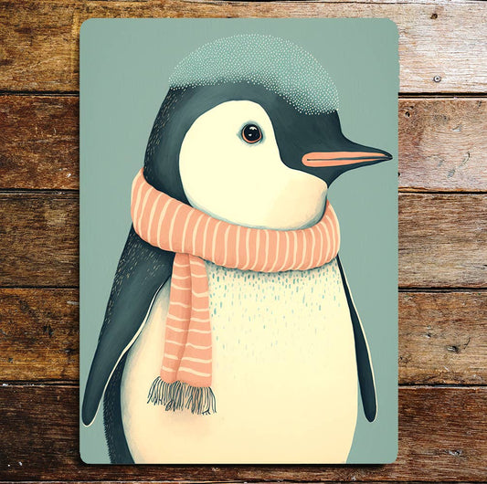 Penguin Stripy Scarf Metal Sign Plaque