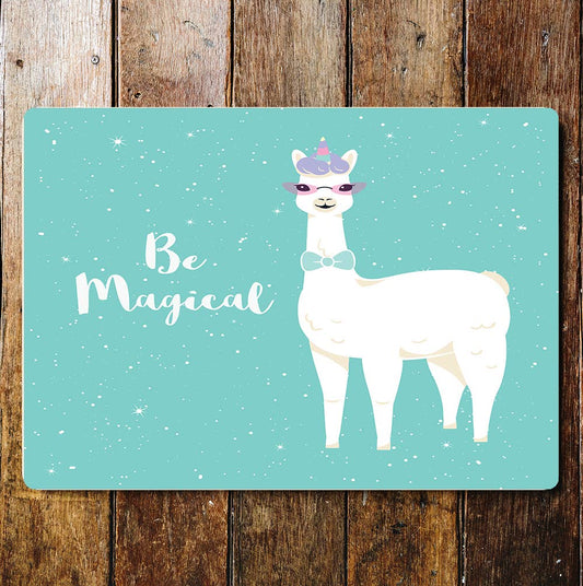 Be Magical Llama In Glasses | Metal Sign Plaque