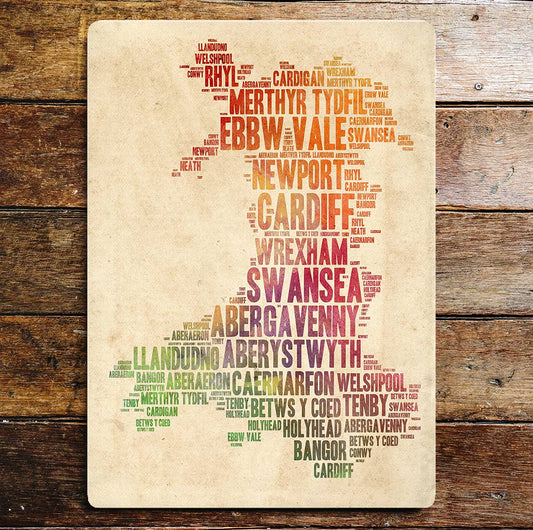 Map Of Wales Welsh Towns | Metal Wall Sign Plaque