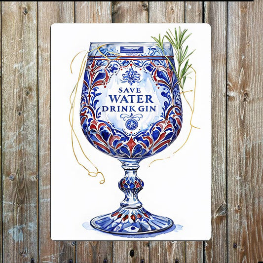 Watercolour Illustration Of A Gin Glass | Metal Sign Plaque