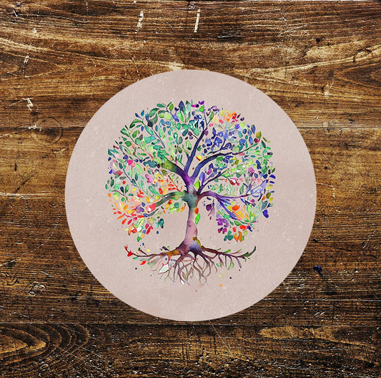 Tree Rainbow Stained Glass Mural affect Circle Metal Sign