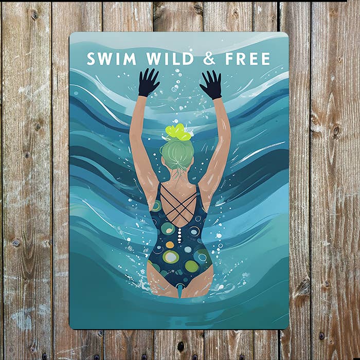swim wild and Free Sea Nautical Metal Sign Plaque