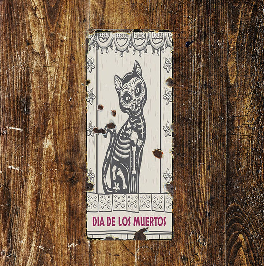 Day Of Dead Skeleton Cat Art | Metal Sign