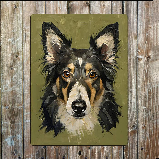 Painting Style of Collie Dog Head Metal Sign Plaque