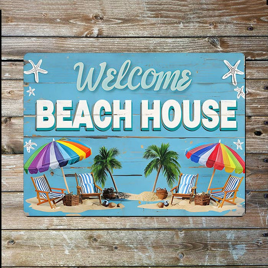 Welcome Beach House Sea Nautical | Metal Sign Plaque