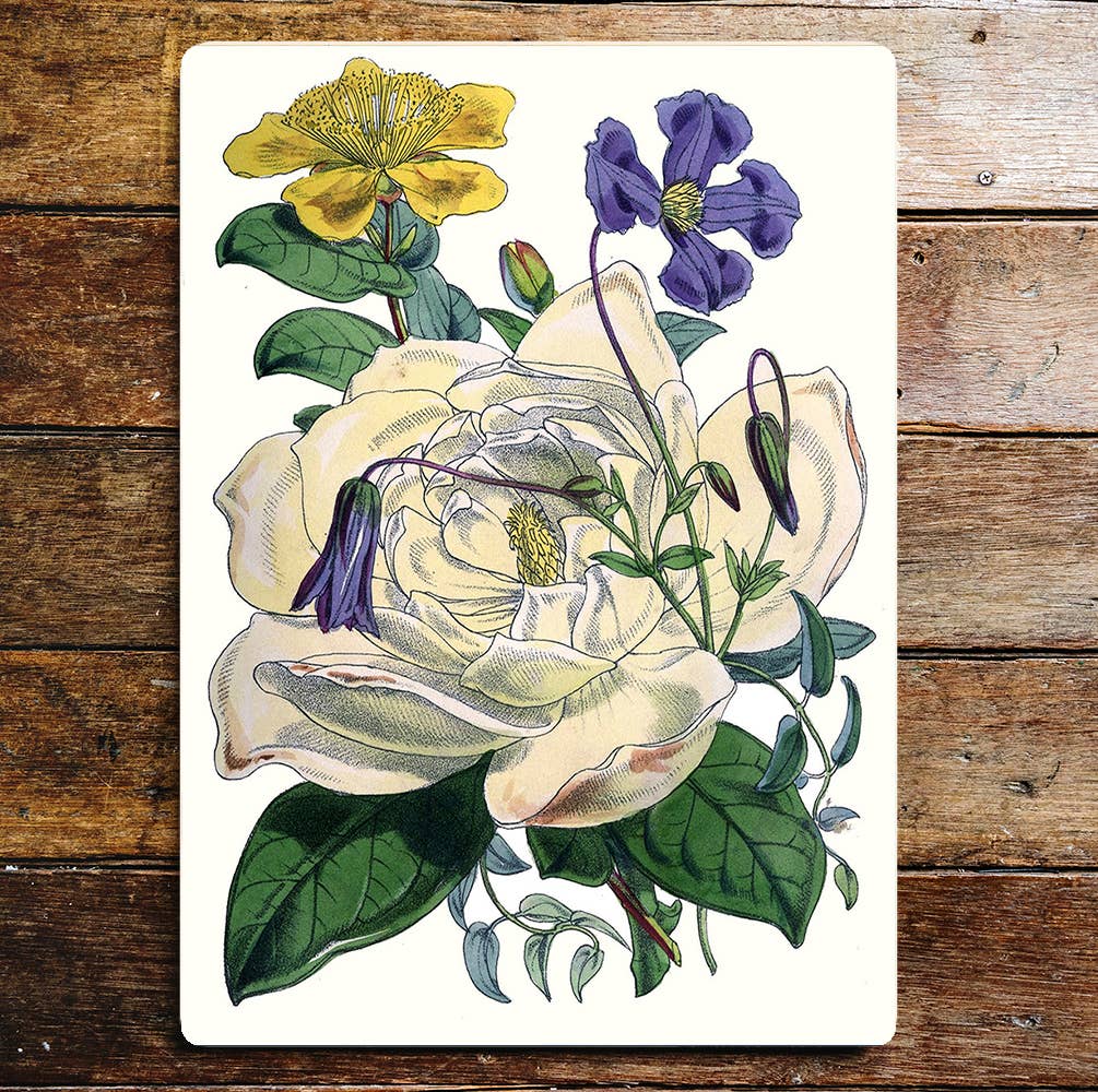 Flowers White Yellow Purple | Metal Wall Sign Plaque