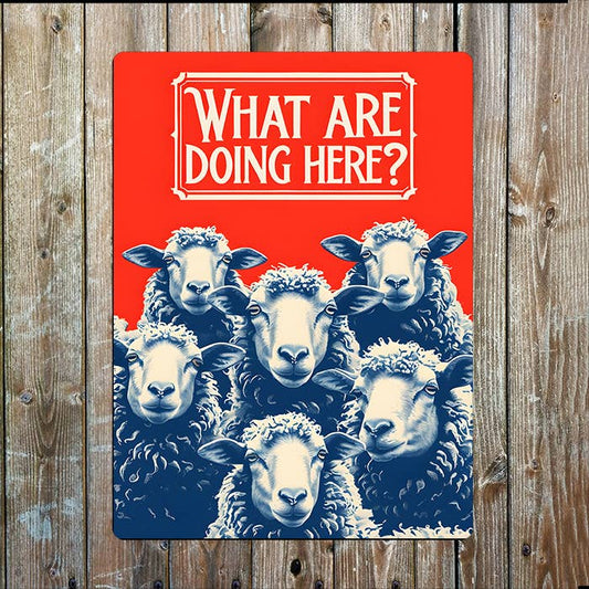 What Are Ewe You Doing | Sheep Red Blue | Metal Sign Plaque