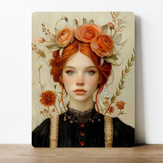 Floral Lady Vintage Orange | Metal Sign Plaque