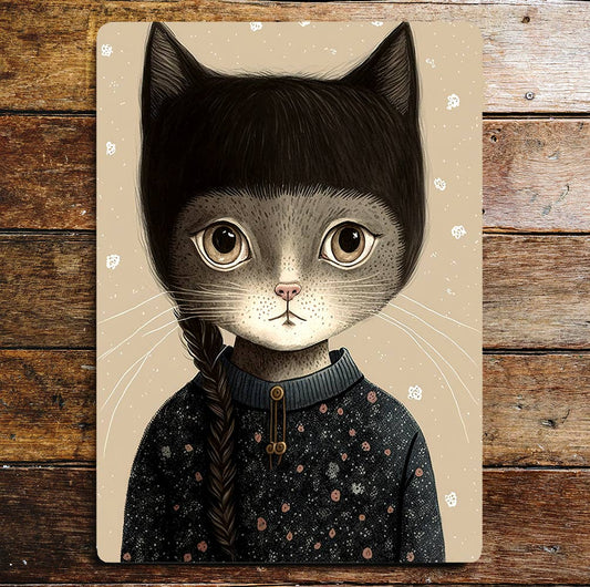 Black Cat Girl Jumper Long Hair | Metal Sign Plaque