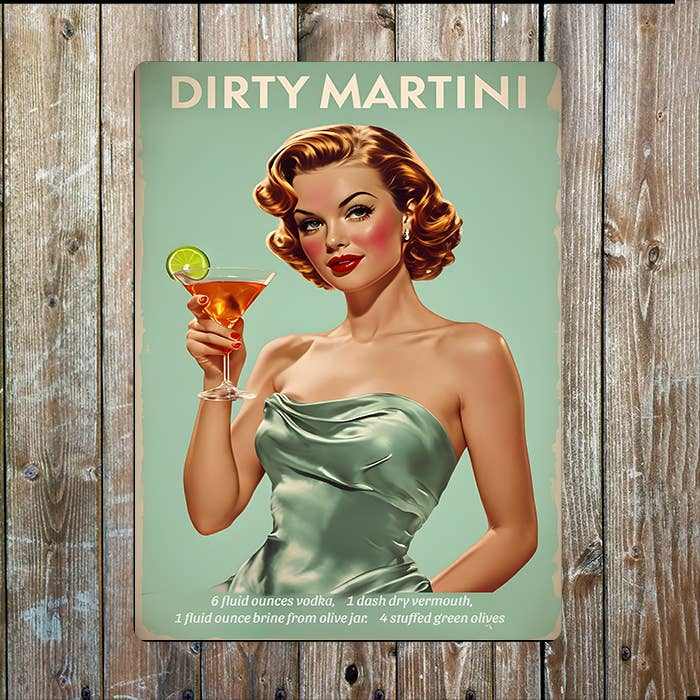 Dirty Martini Drink Cocktail Retro | Metal Sign Plaque