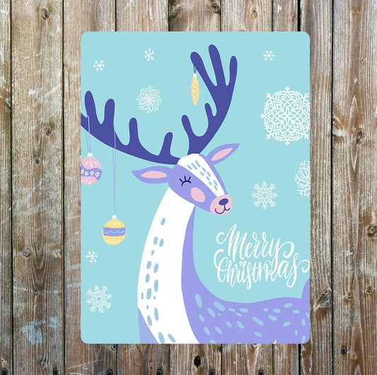 Christmas Reindeer Blue Art | Metal Sign Plaque