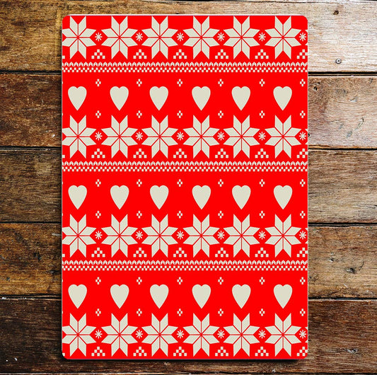 Red Hearts Star Pattern Christmas Metal Sign Plaque