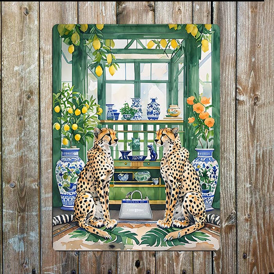 Vibrant Cheetah Lemons | Watercolour | Metal Sign Plaque
