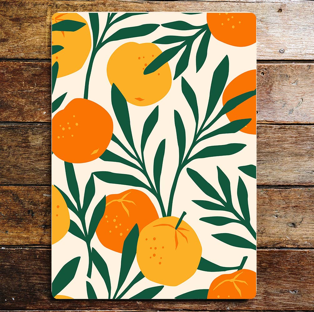 Orange and leaf pattern kitchen | Metal Wall Sign