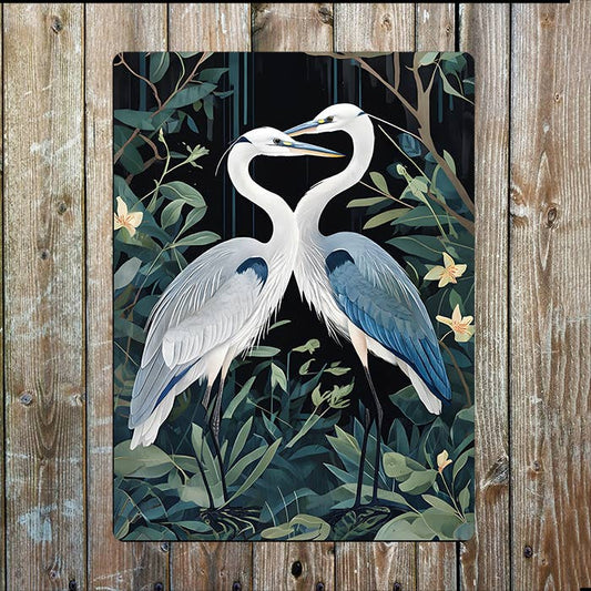 Herons Amidst Lush Green Foliage | Metal Sign Plaque