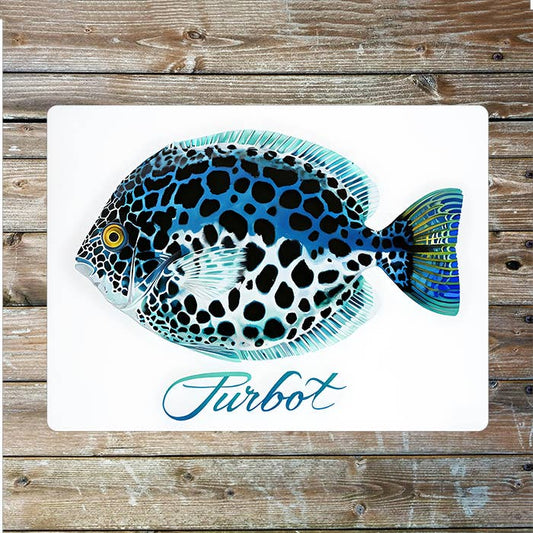 Turbot Fish Illustration Sea Nautical | Metal Sign Plaque