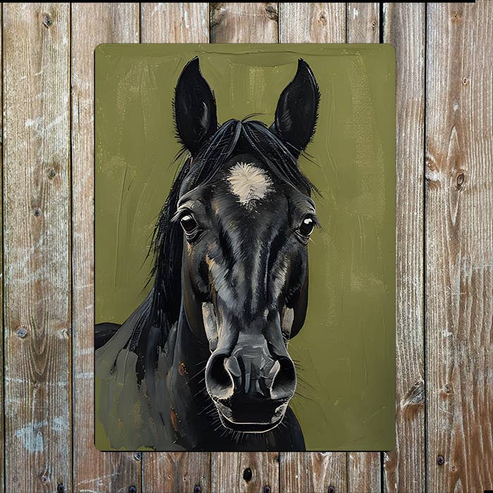 Painting Style of Black Horse's Head Metal Sign Plaque
