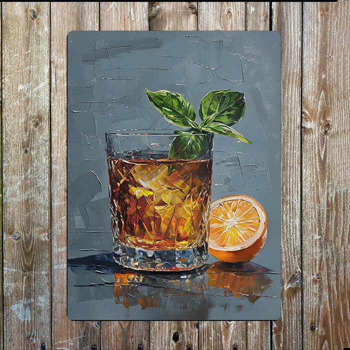 Still Life Painting Of Old Fashioned Cock Metal Sign Plaque