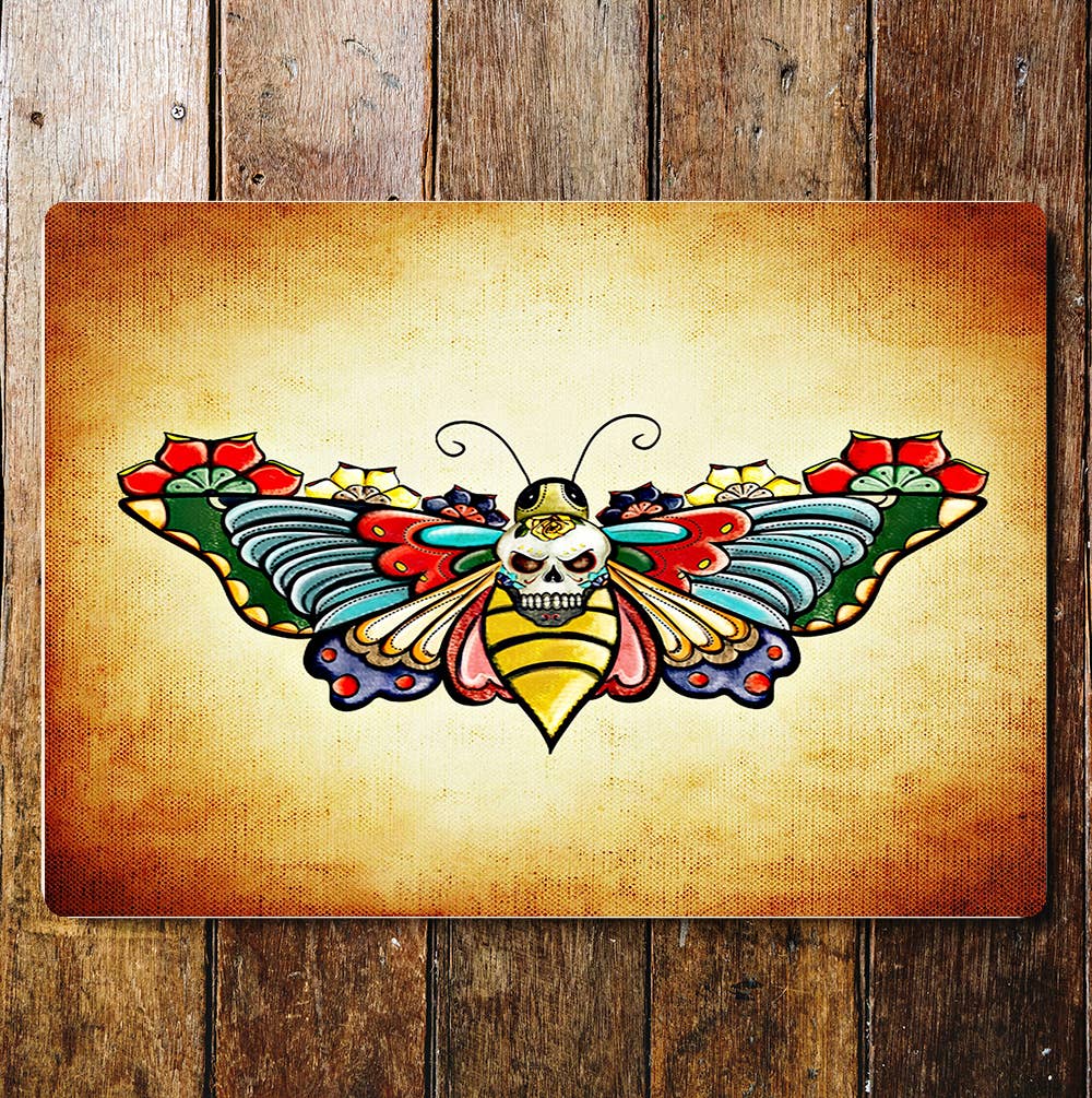 Skull Butterfly Multicolours Metal Sign Plaque