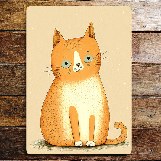 Cute Orange Cartoon Cat Blue Eyes | Metal Sign Plaque