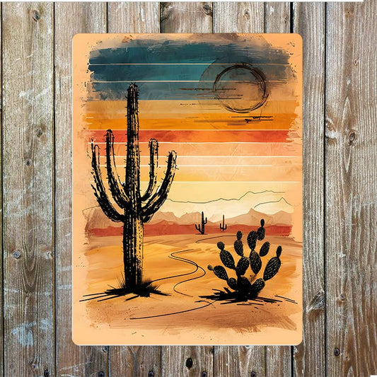 Desert Landscape Cowboy Western | Metal Sign Plaque