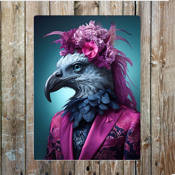 Portrait Of A Bird in clothes Metal Sign Plaque