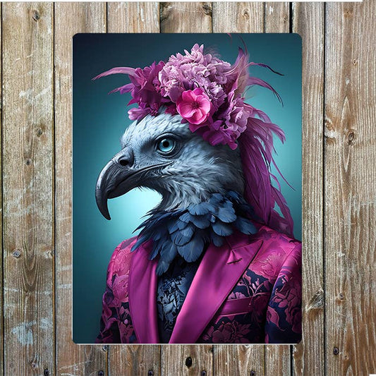Portrait Of A Bird in clothes Metal Sign Plaque