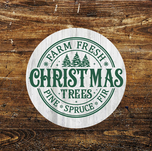 Christmas Tree Farm Retail Notice Green Circle Metal Sign
