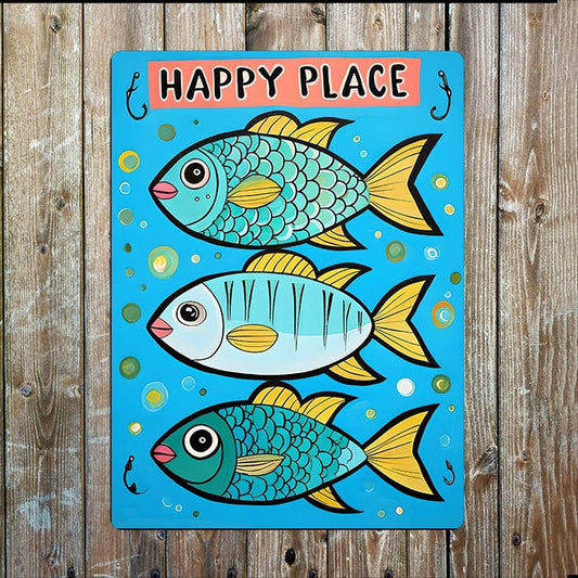 Happy Place Fishing Seaside Sea Nautical | Metal Sign Plaque